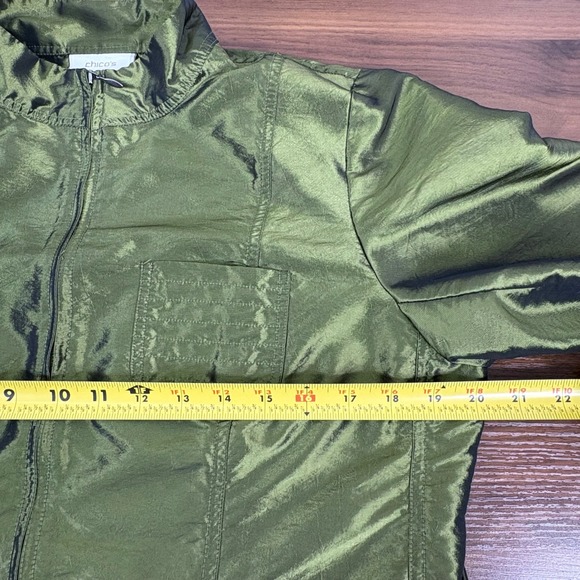 Chico's Chartreuse Green Lightweight Jacket Top Pockets Full Zip Coat Sz 1/US 8 - Picture 10 of 15